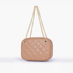 Beige quilted rectangle cross-body bag