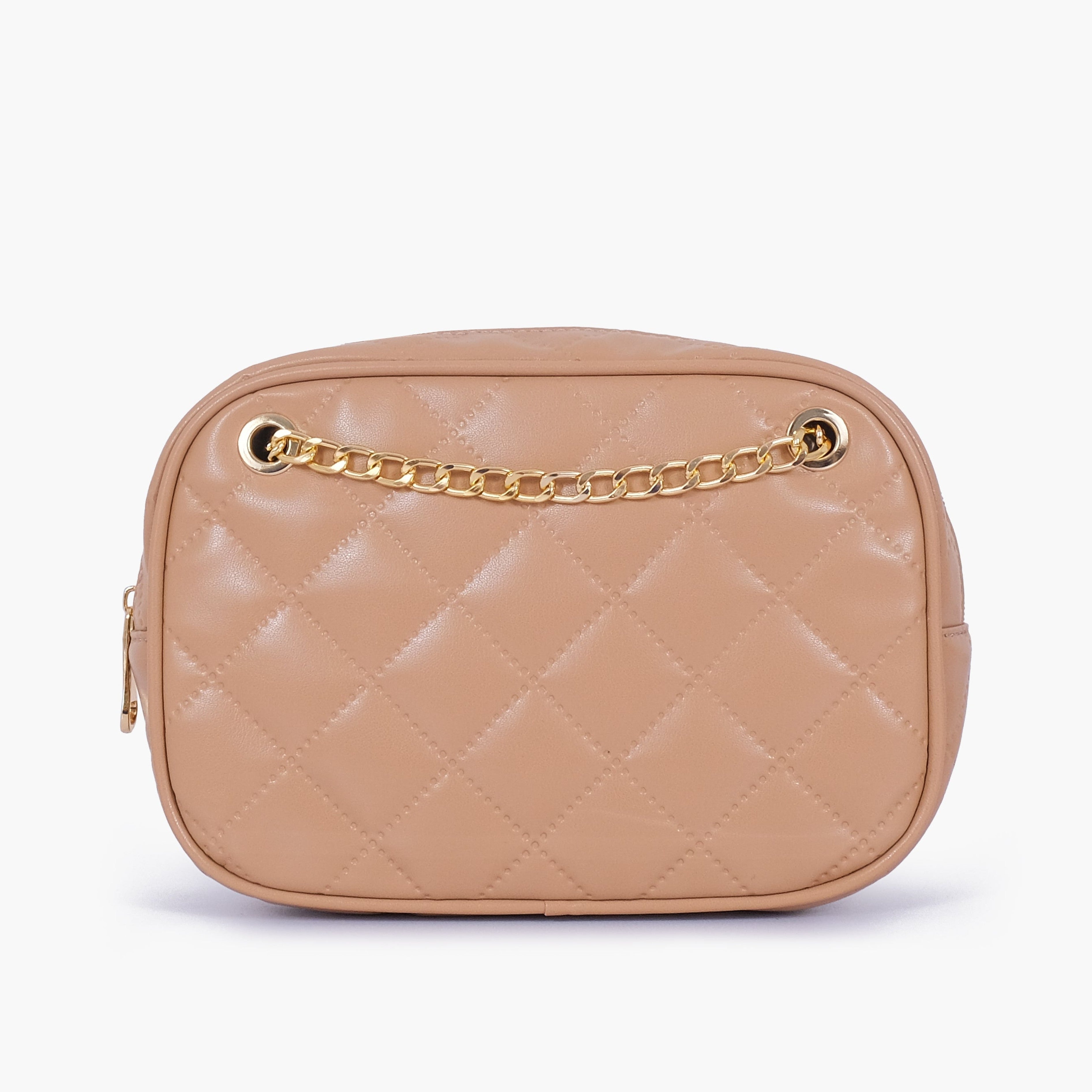 Beige quilted rectangle cross-body bag