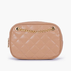 Beige quilted rectangle cross-body bag