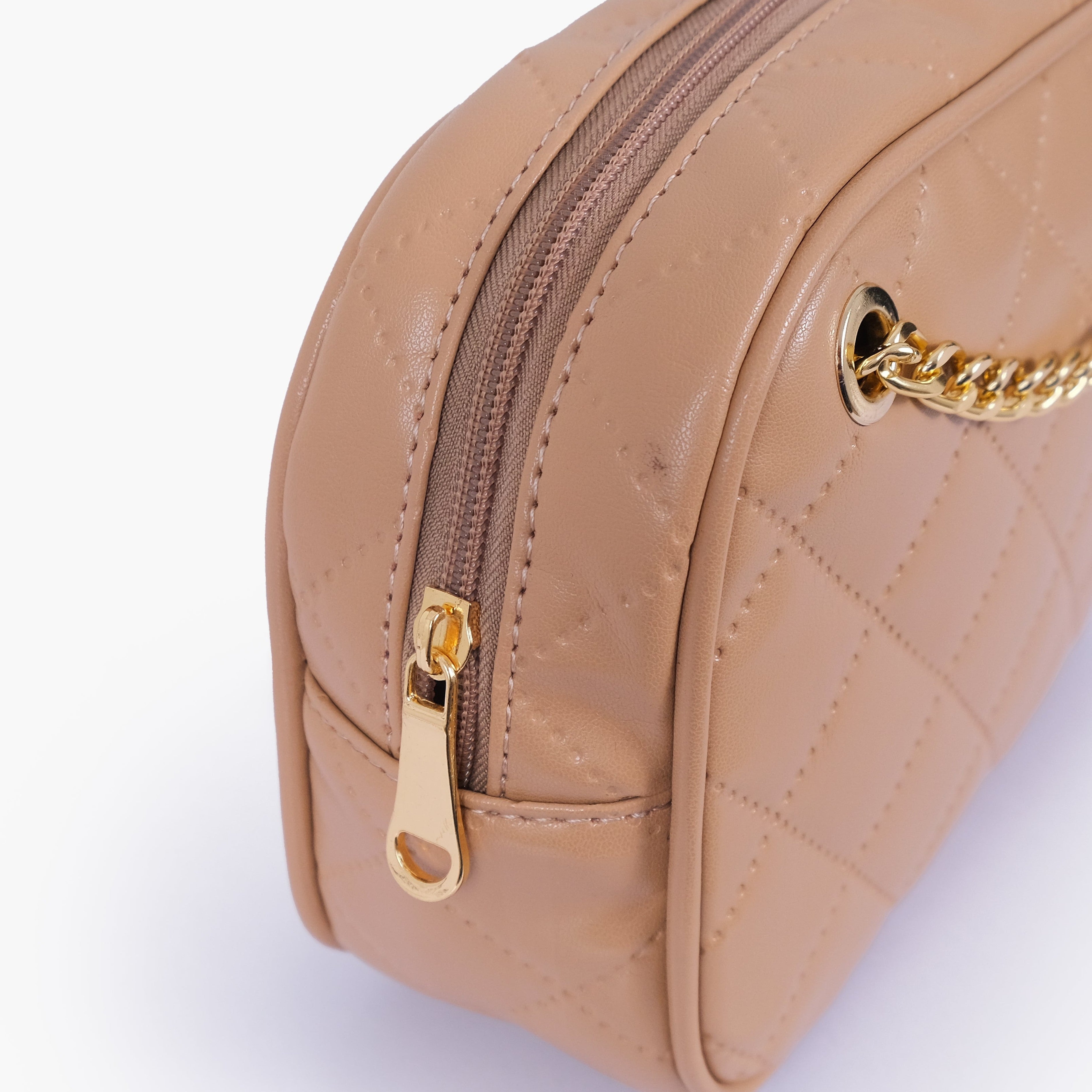 Beige quilted rectangle cross-body bag