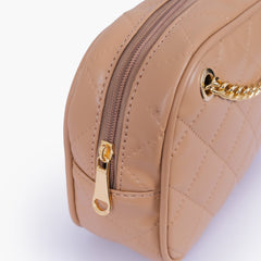 Beige quilted rectangle cross-body bag