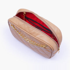 Beige quilted rectangle cross-body bag