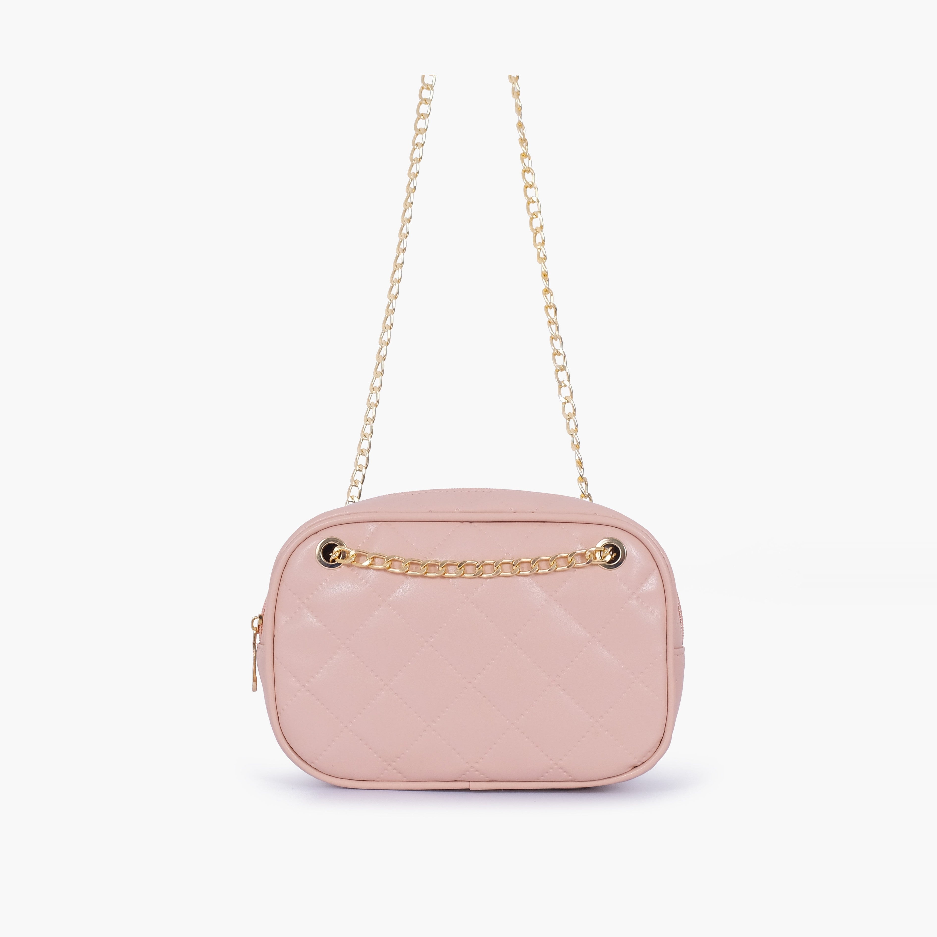 Baby pink quilted rectangle cross-body bag