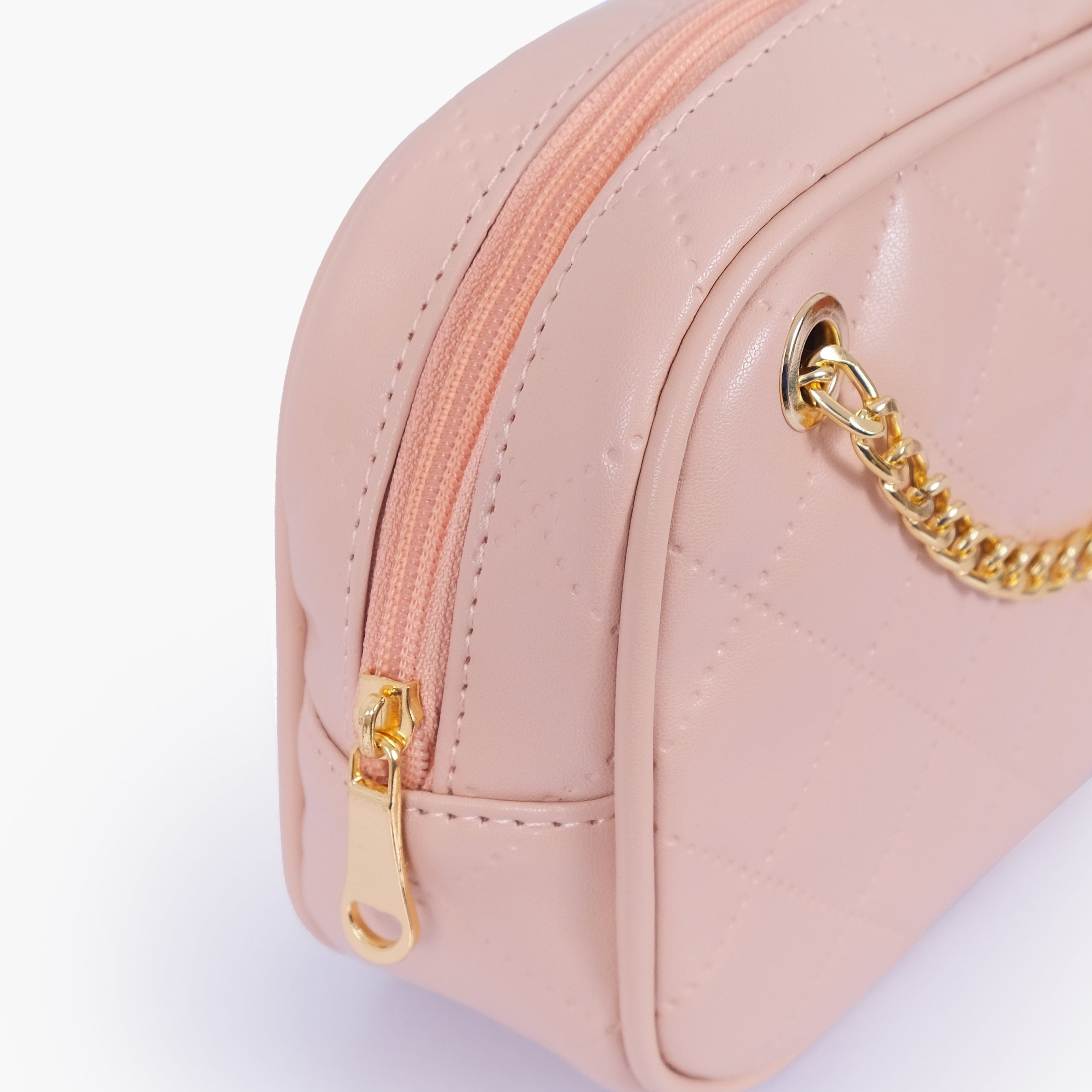 Baby pink quilted rectangle cross-body bag