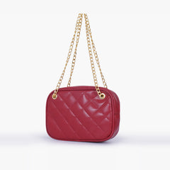 Maroon quilted rectangle cross-body bag