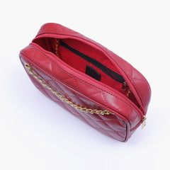 Maroon quilted rectangle cross-body bag