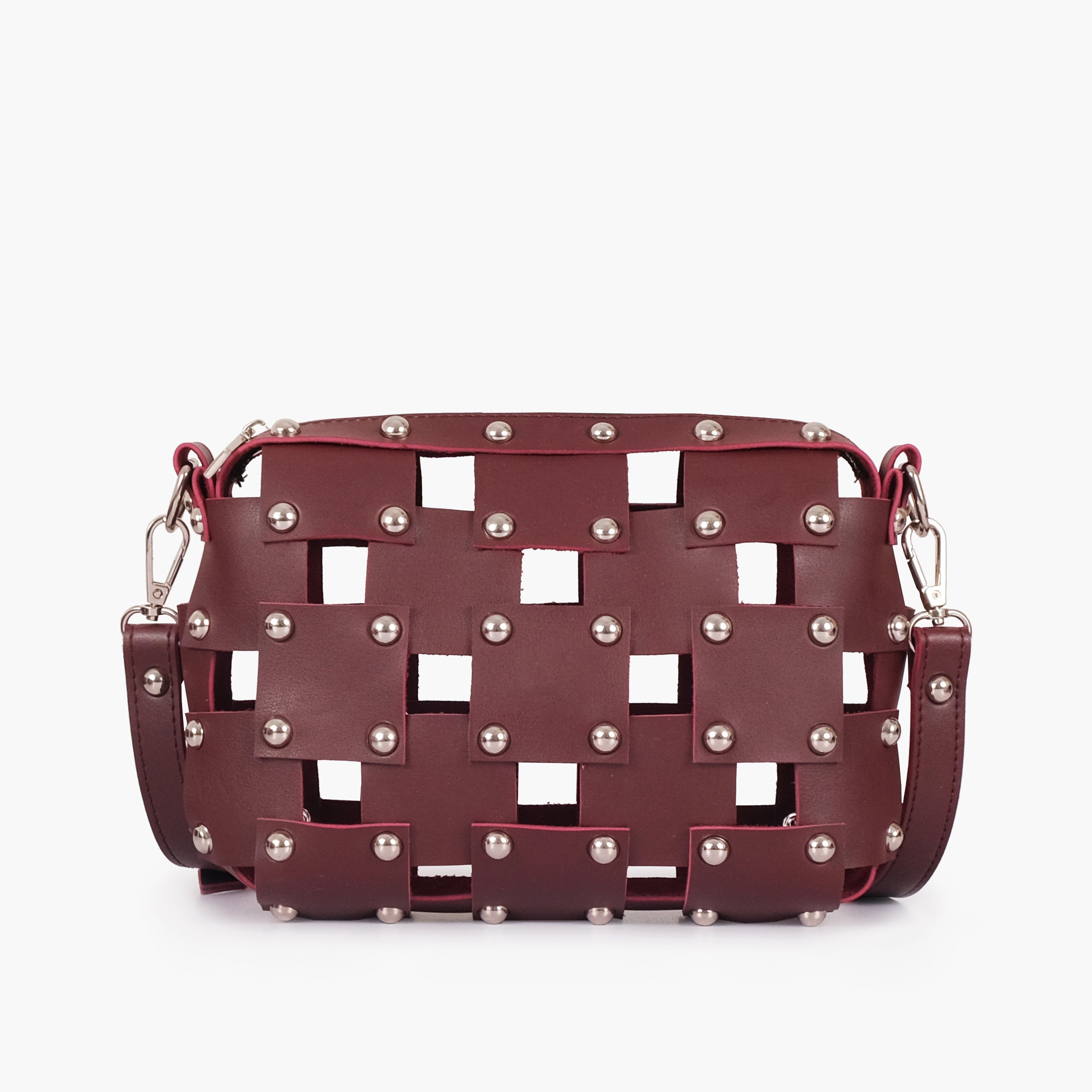Burgundy rivet cross-body bag