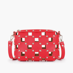 Red rivet cross-body bag