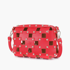 Red rivet cross-body bag