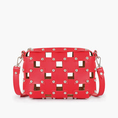 Red rivet cross-body bag