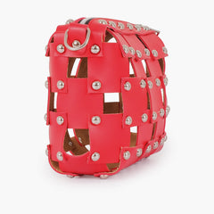 Red rivet cross-body bag