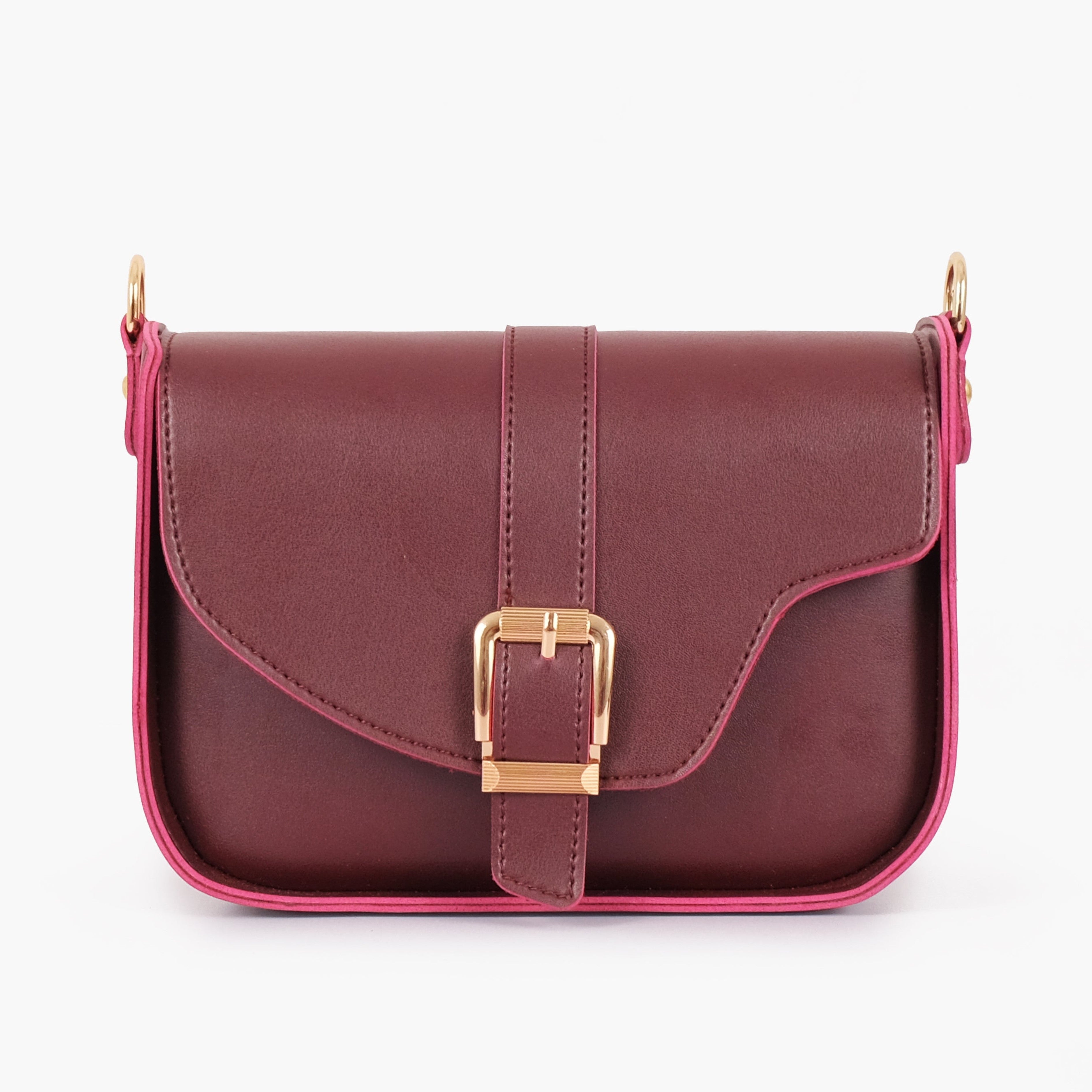 Burgundy saddle buckle bag