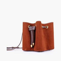 Dark brown suede star drawstring bucket bag