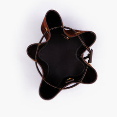 Dark brown suede star drawstring bucket bag