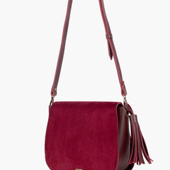 Burgundy suede foldover saddle bag