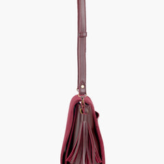 Burgundy suede foldover saddle bag