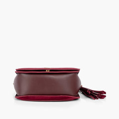 Burgundy suede foldover saddle bag