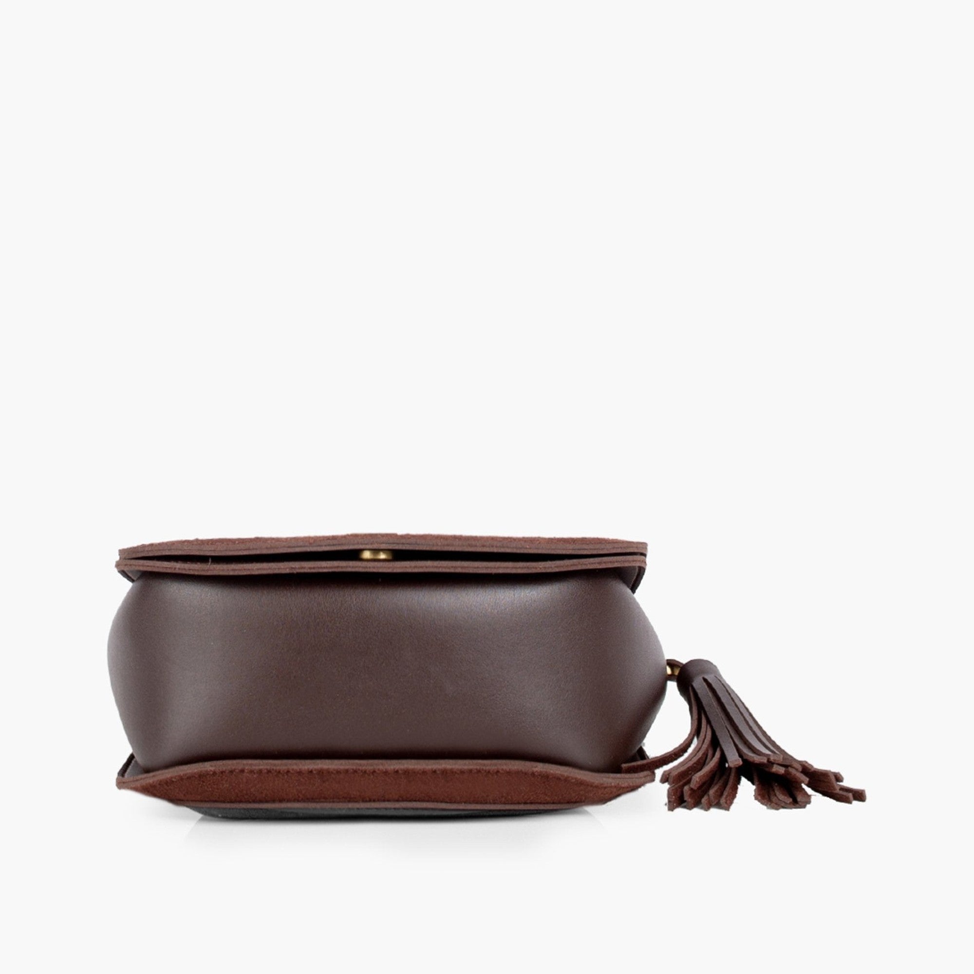 Dark brown suede foldover saddle bag