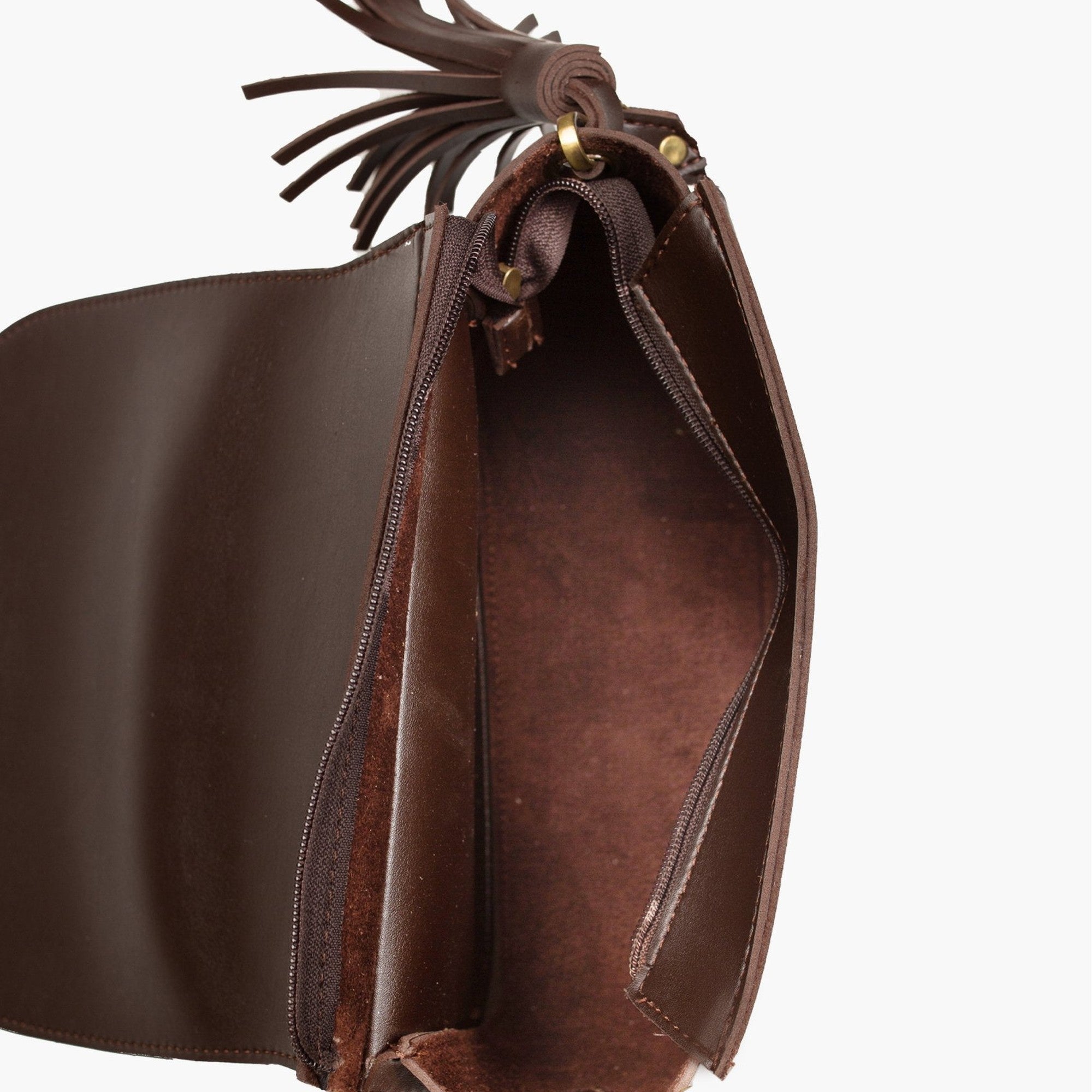 Dark brown suede foldover saddle bag