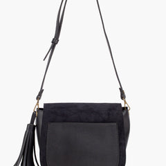 Black suede foldover saddle bag