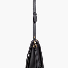 Black suede foldover saddle bag