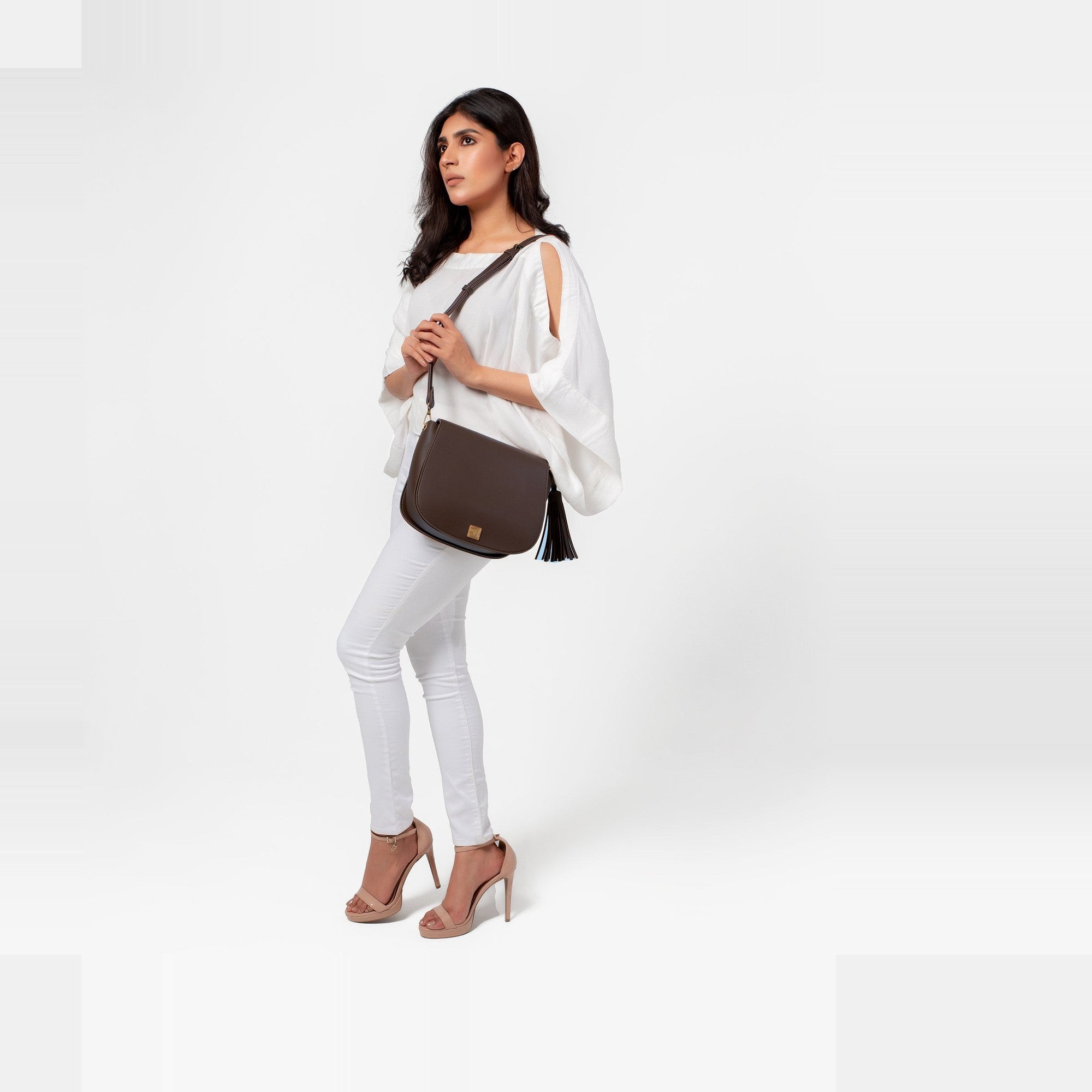 Dark brown foldover saddle bag