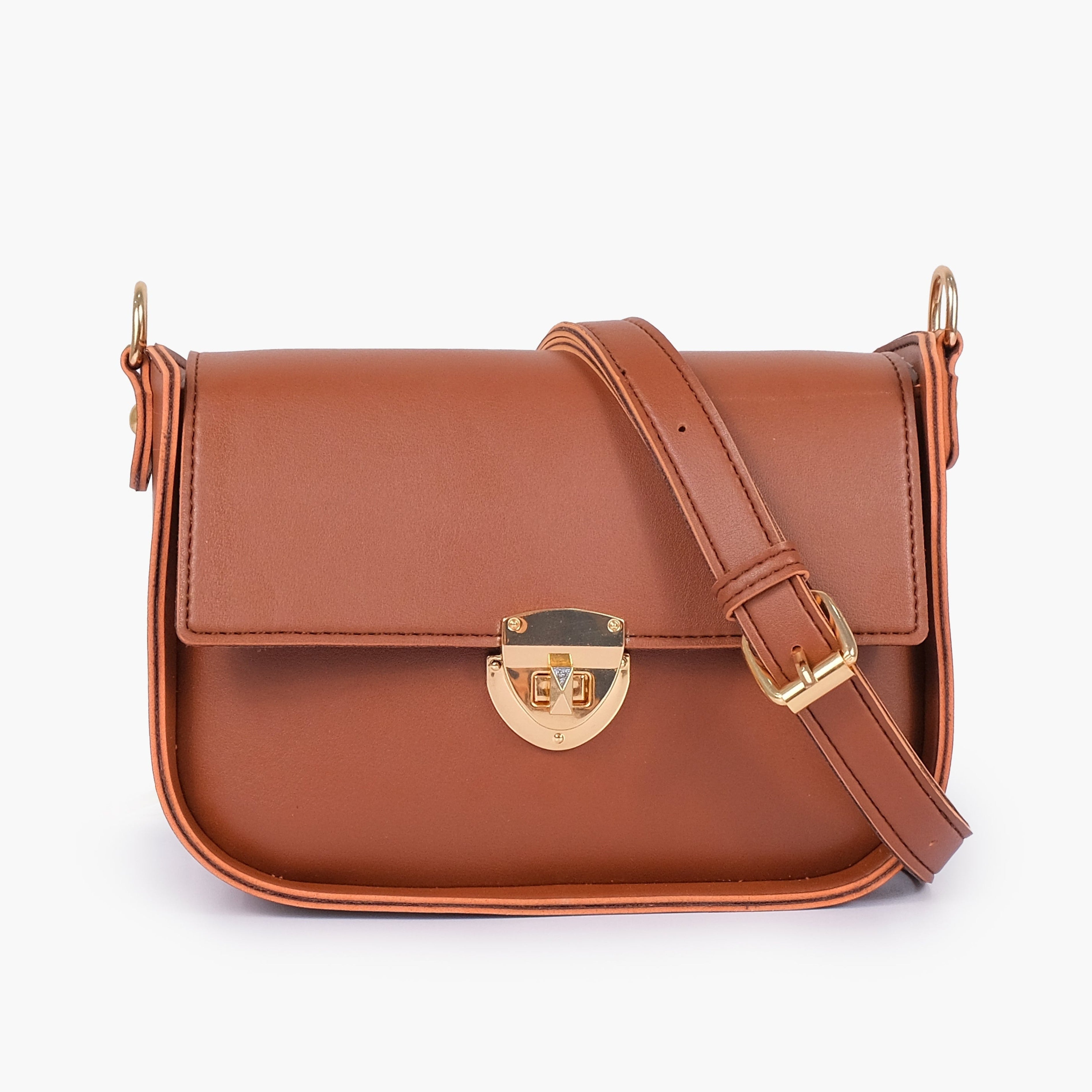 Brown saddle bag with twist lock