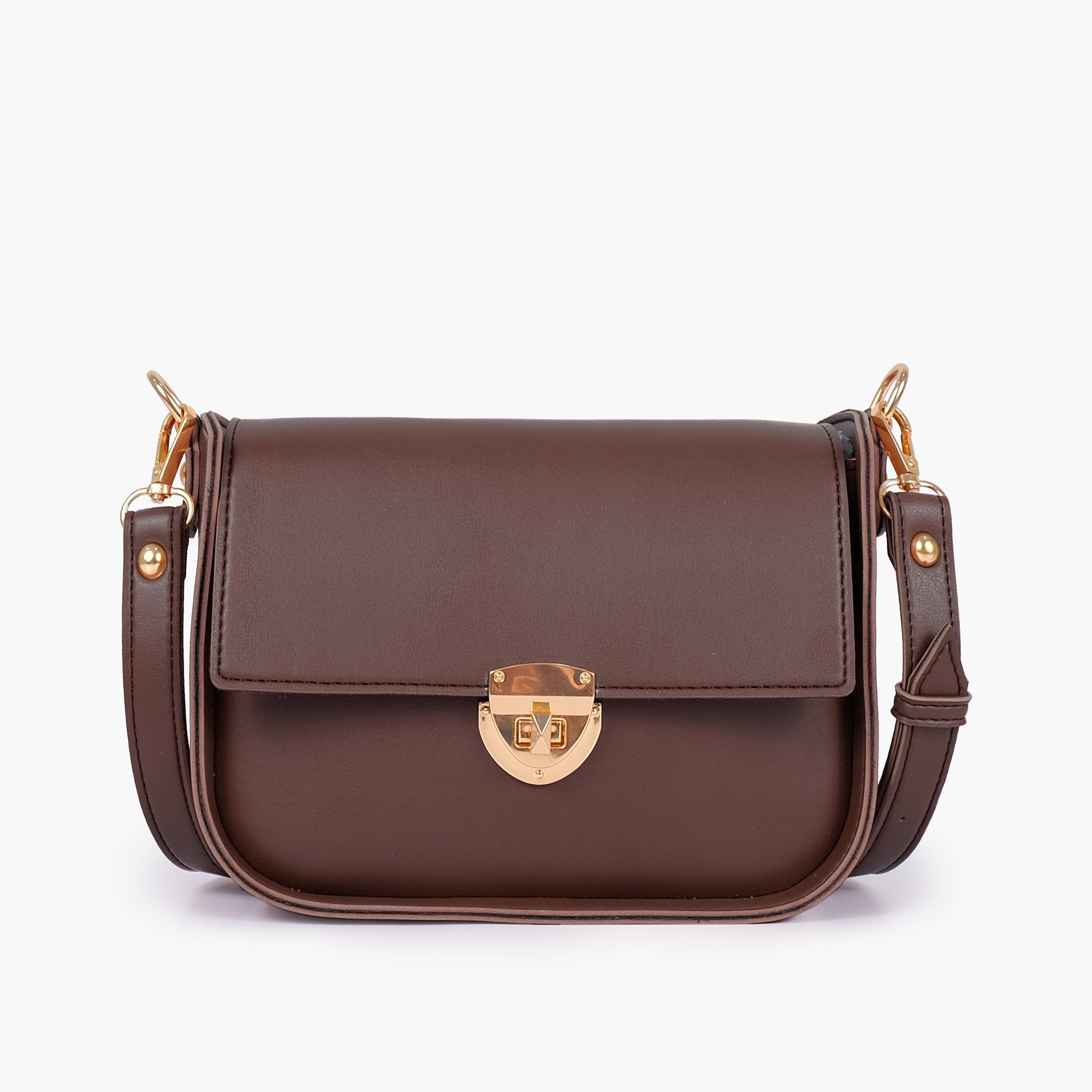 Dark brown saddle bag with twist lock