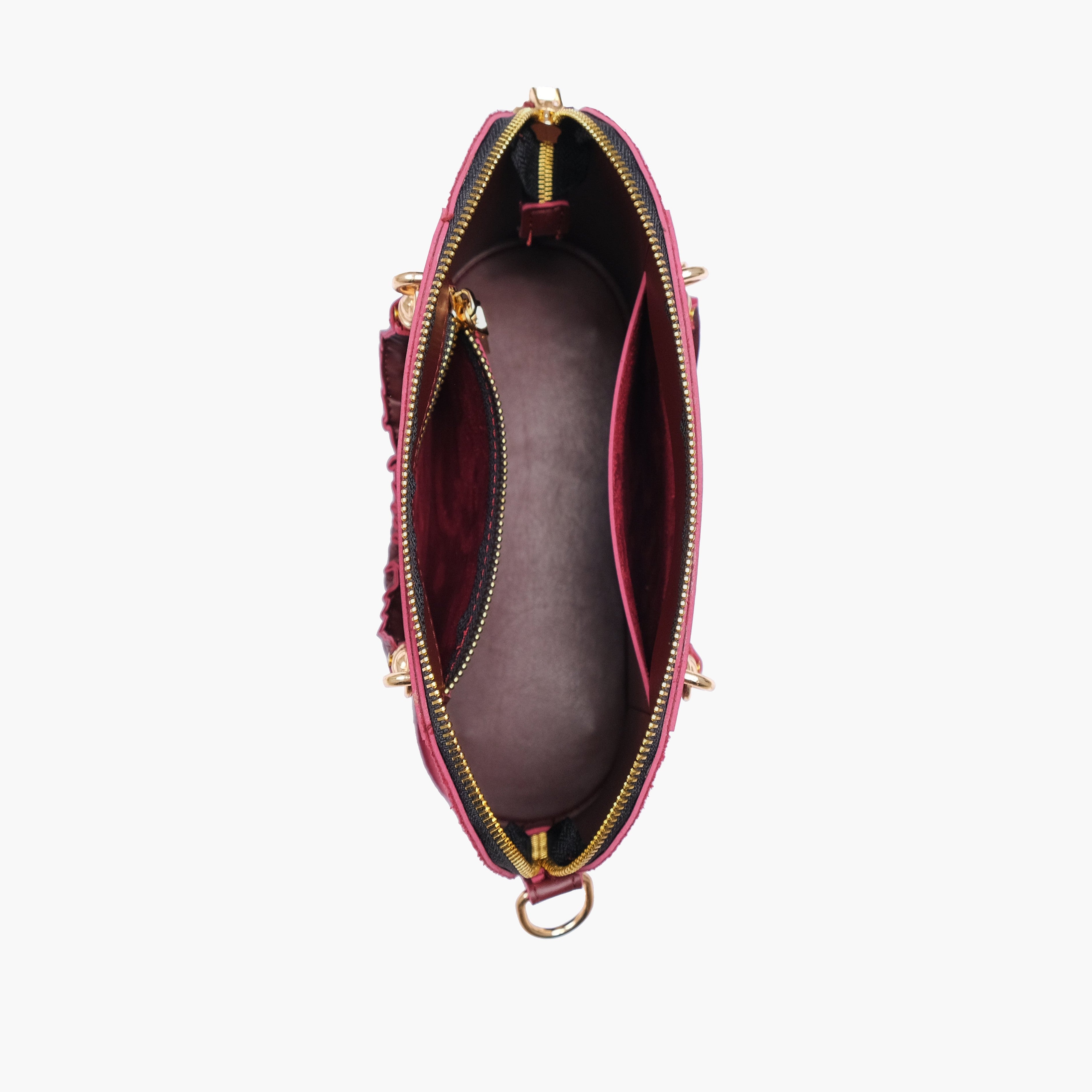 Burgundy suede small evening bag