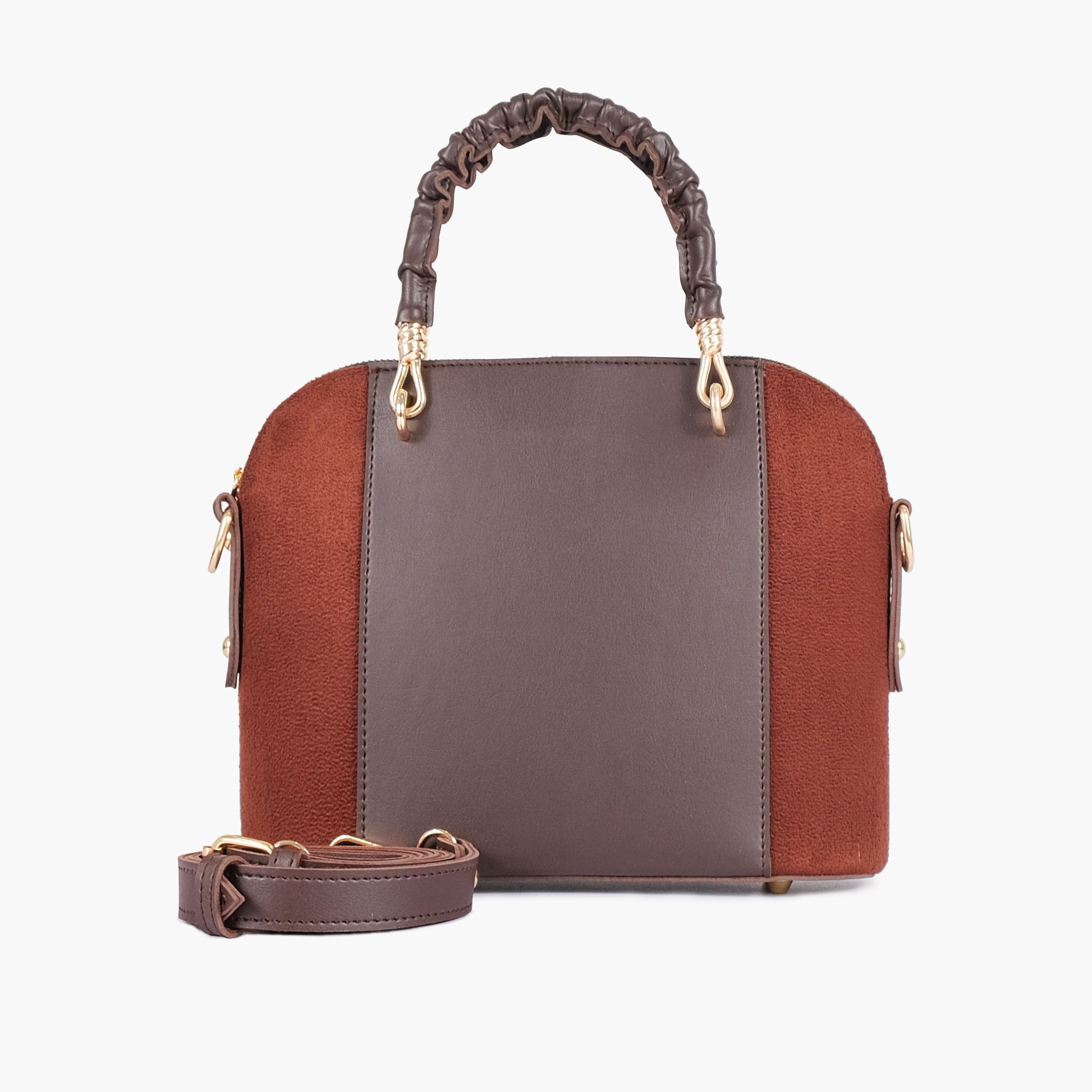 Dark brown suede small evening bag