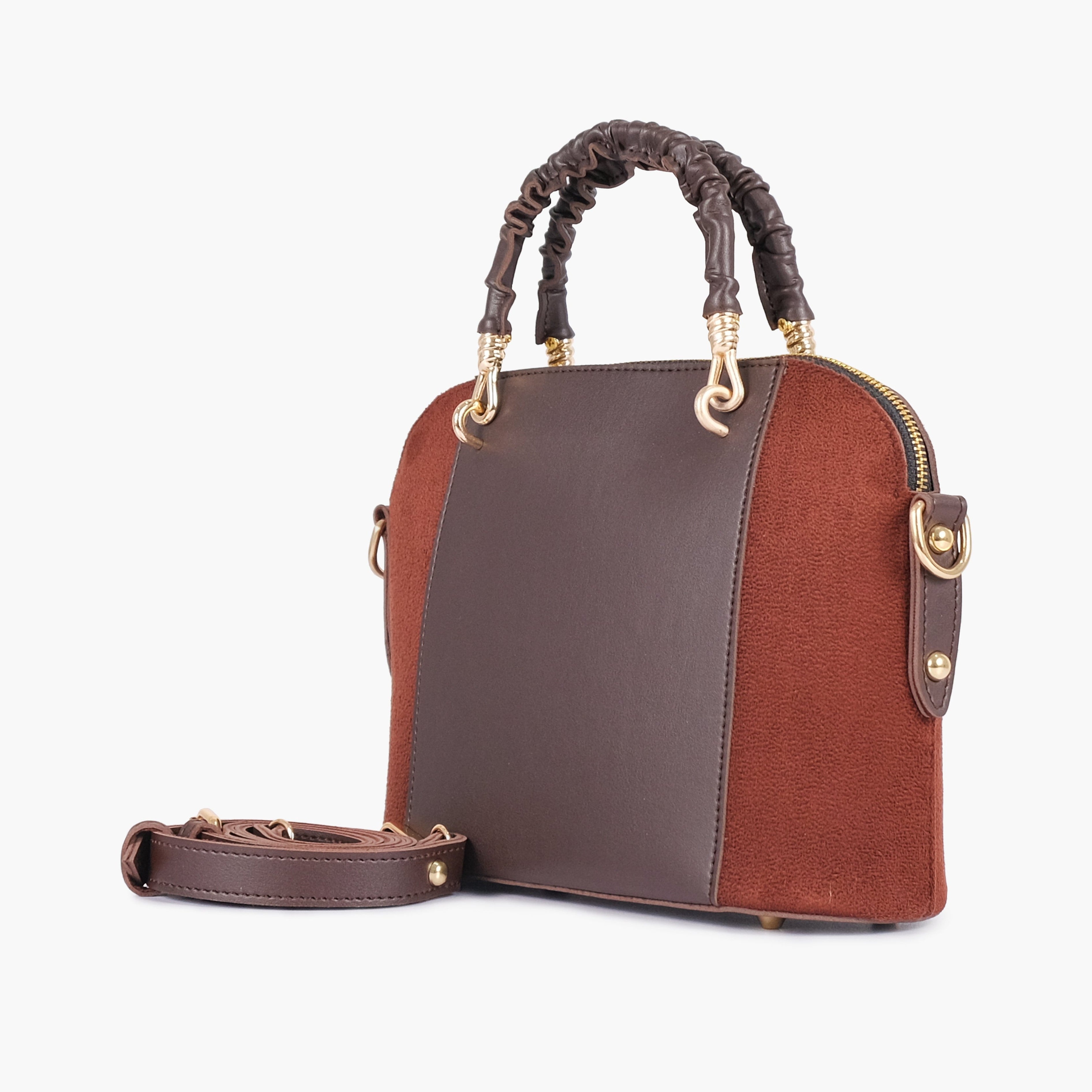 Dark brown suede small evening bag