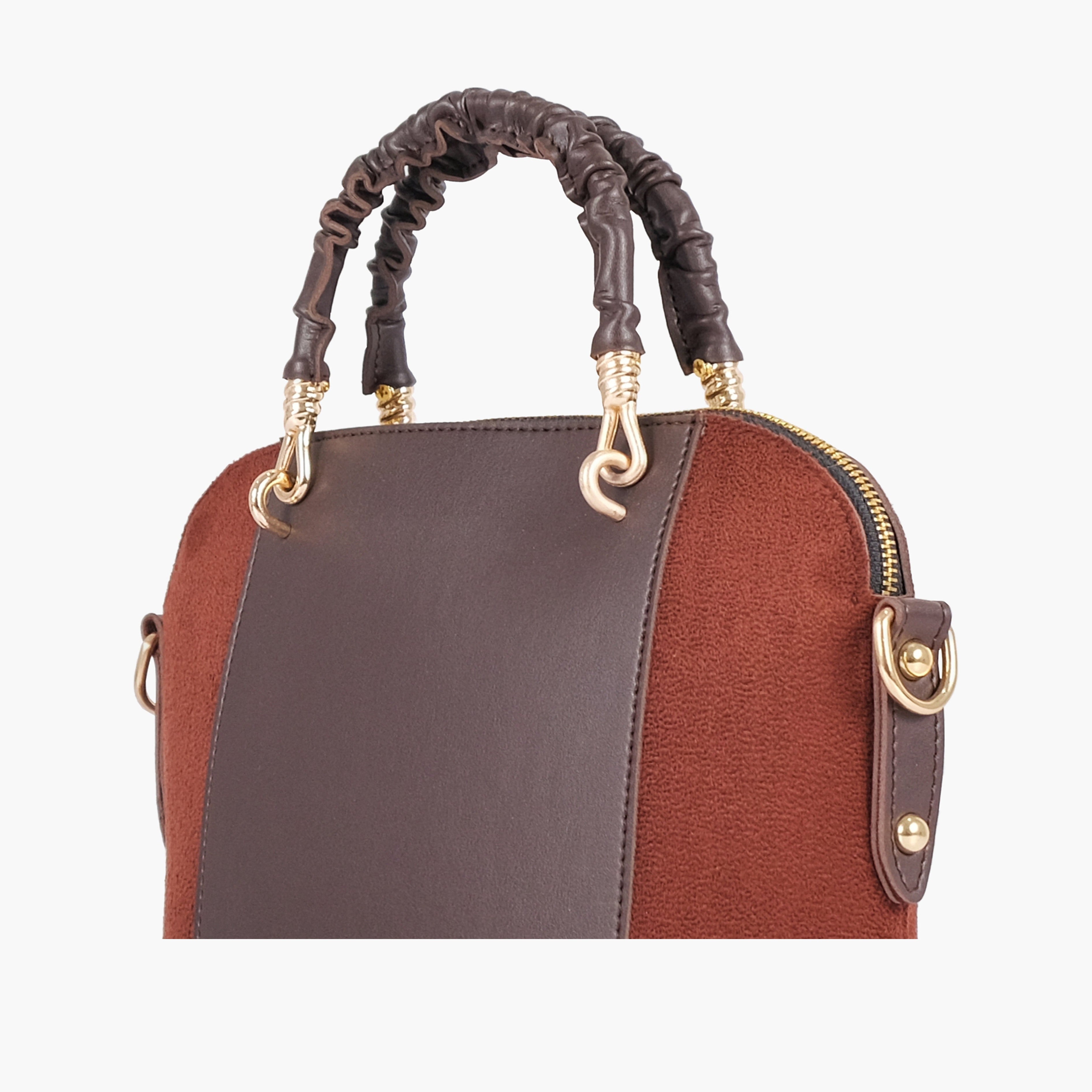Dark brown suede small evening bag