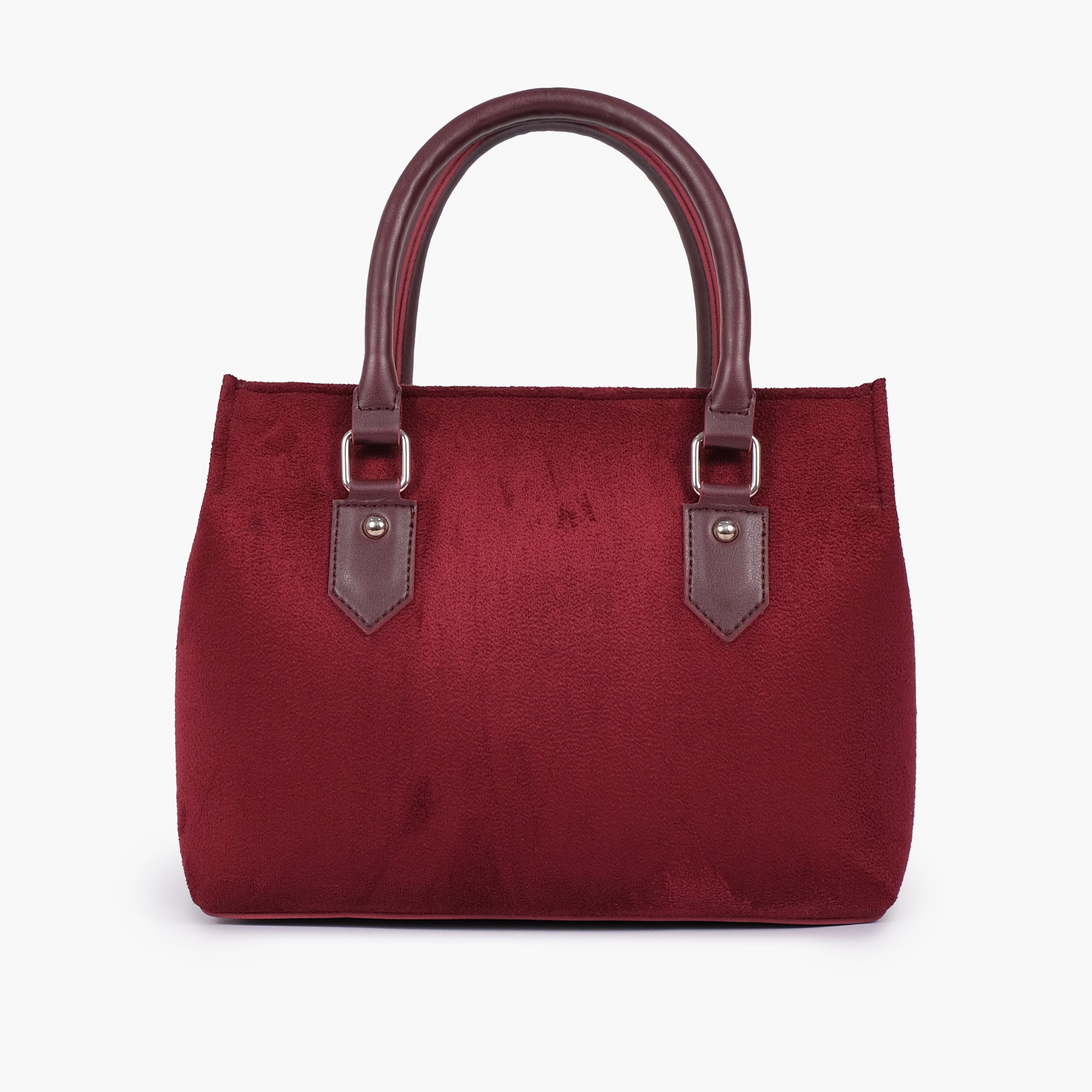 Burgundy suede small satchel bag