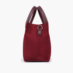 Burgundy suede small satchel bag