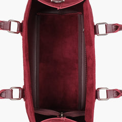 Burgundy suede small satchel bag