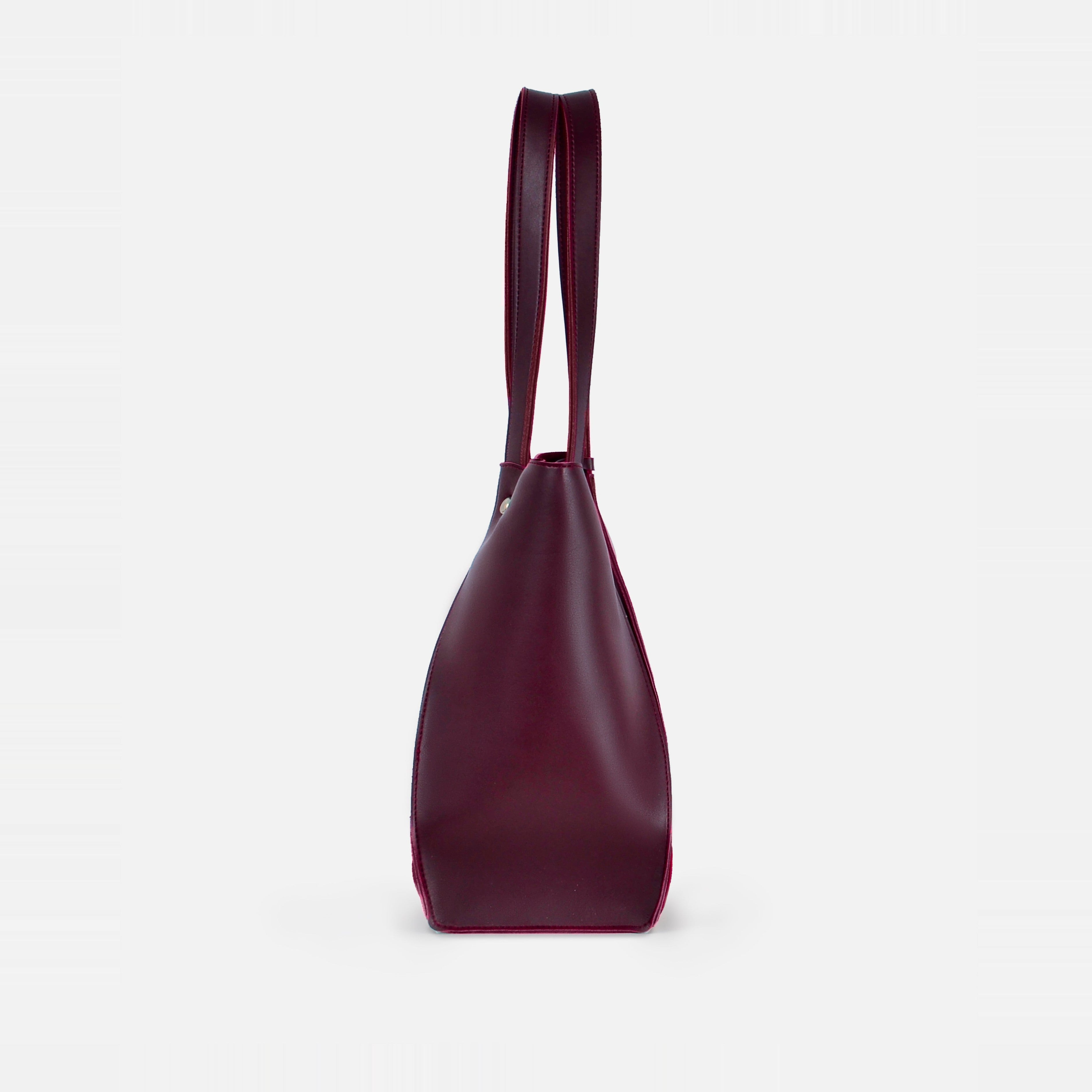 Burgundy suede shopping tote bag