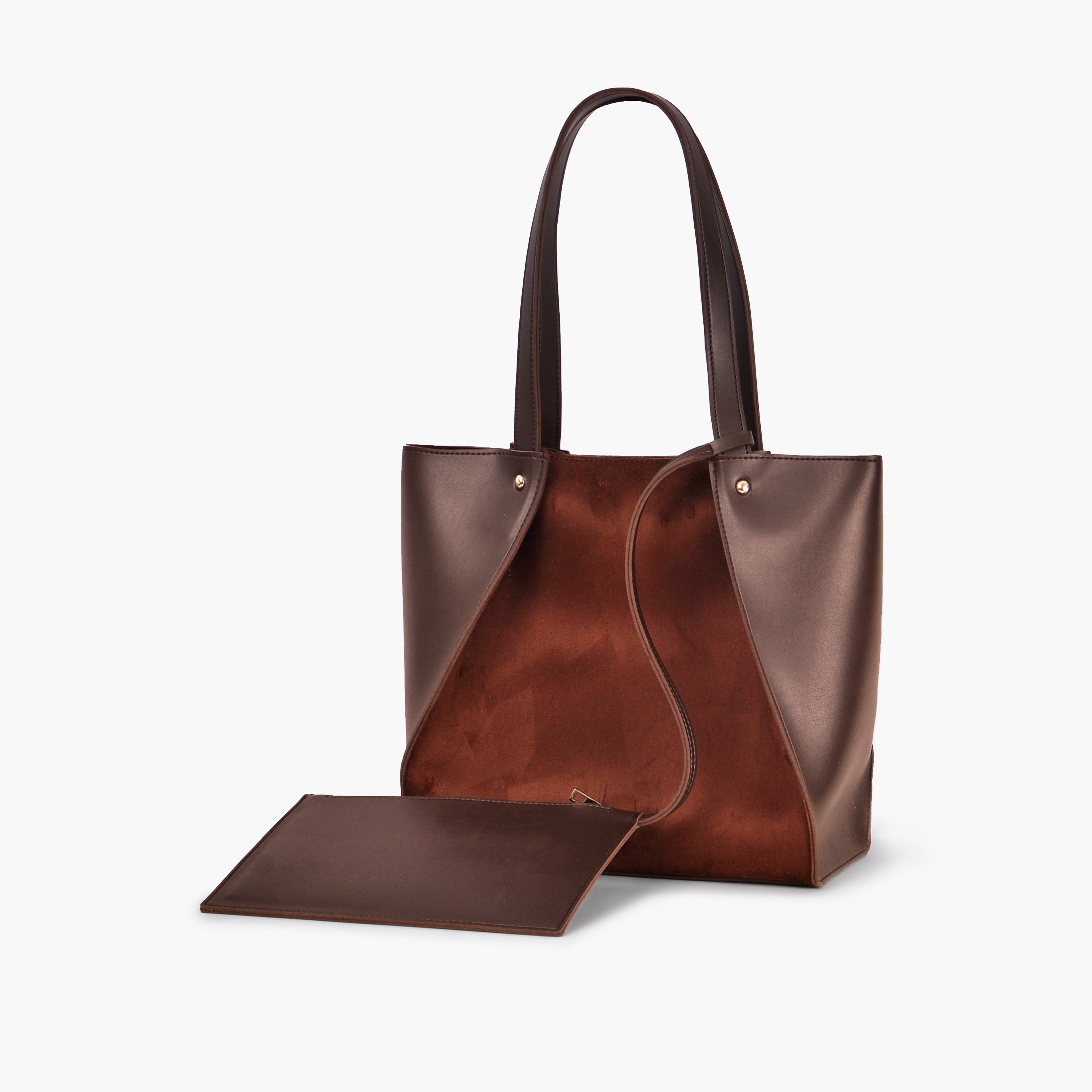 Dark brown suede shopping tote bag