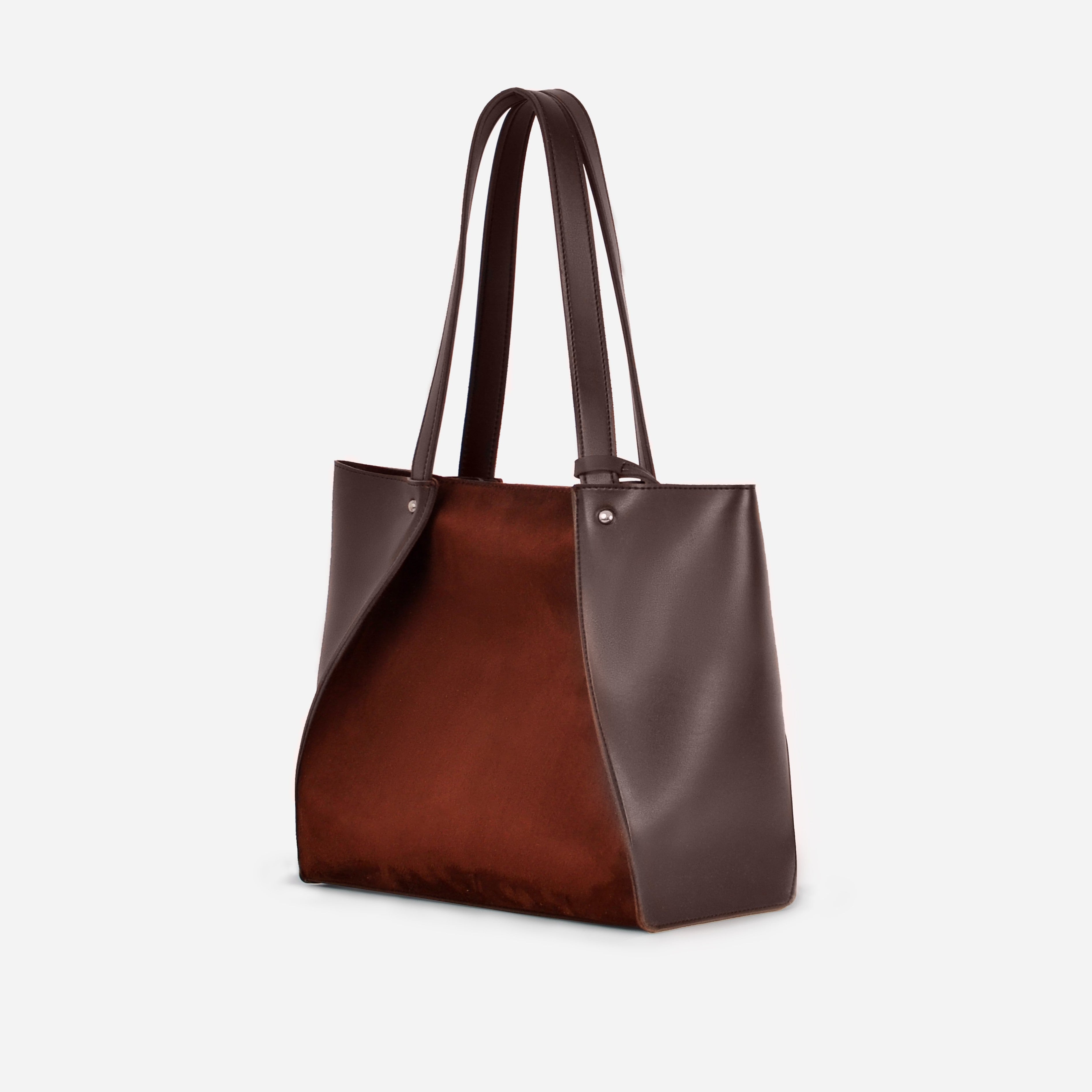 Dark brown suede shopping tote bag
