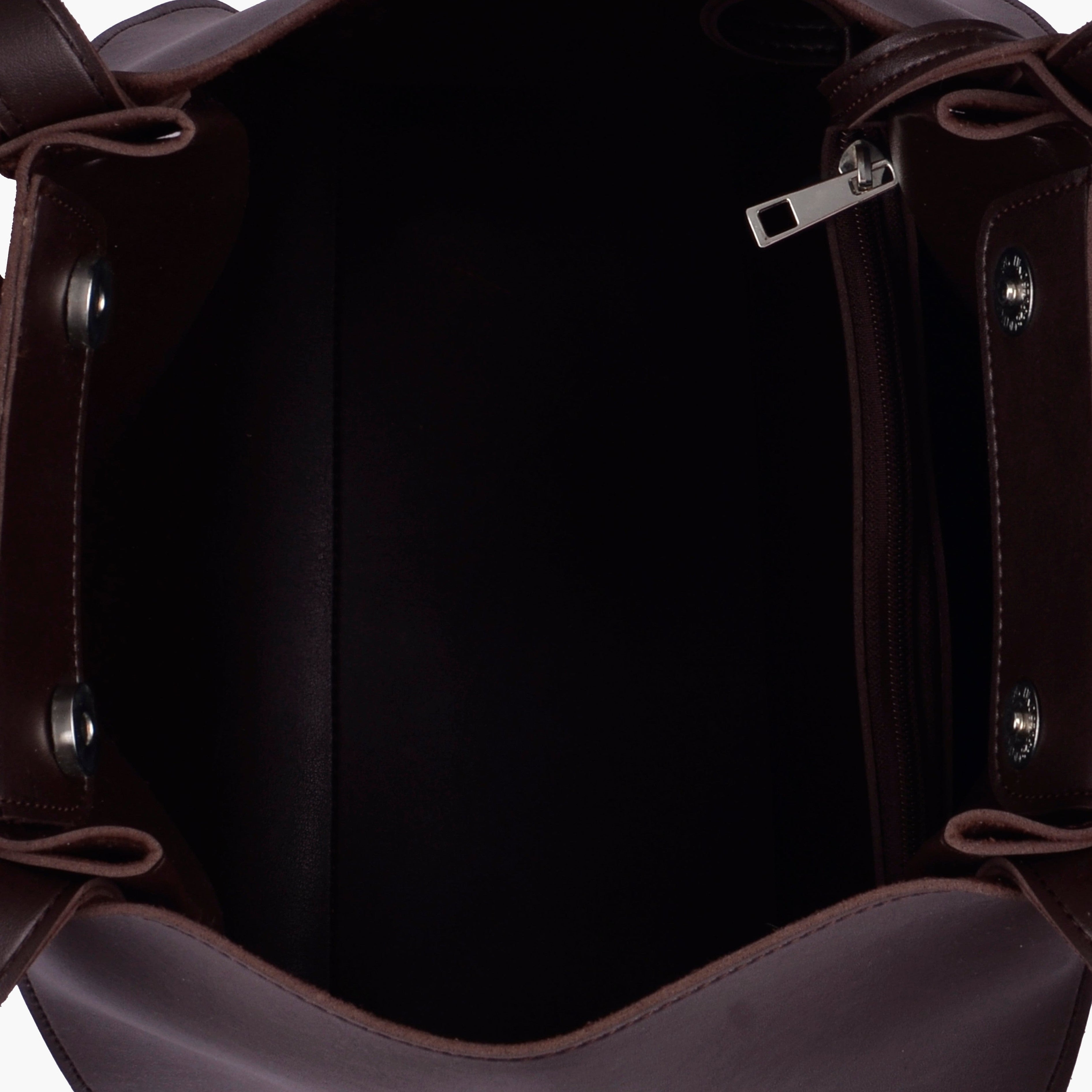 Dark brown suede shopping tote bag