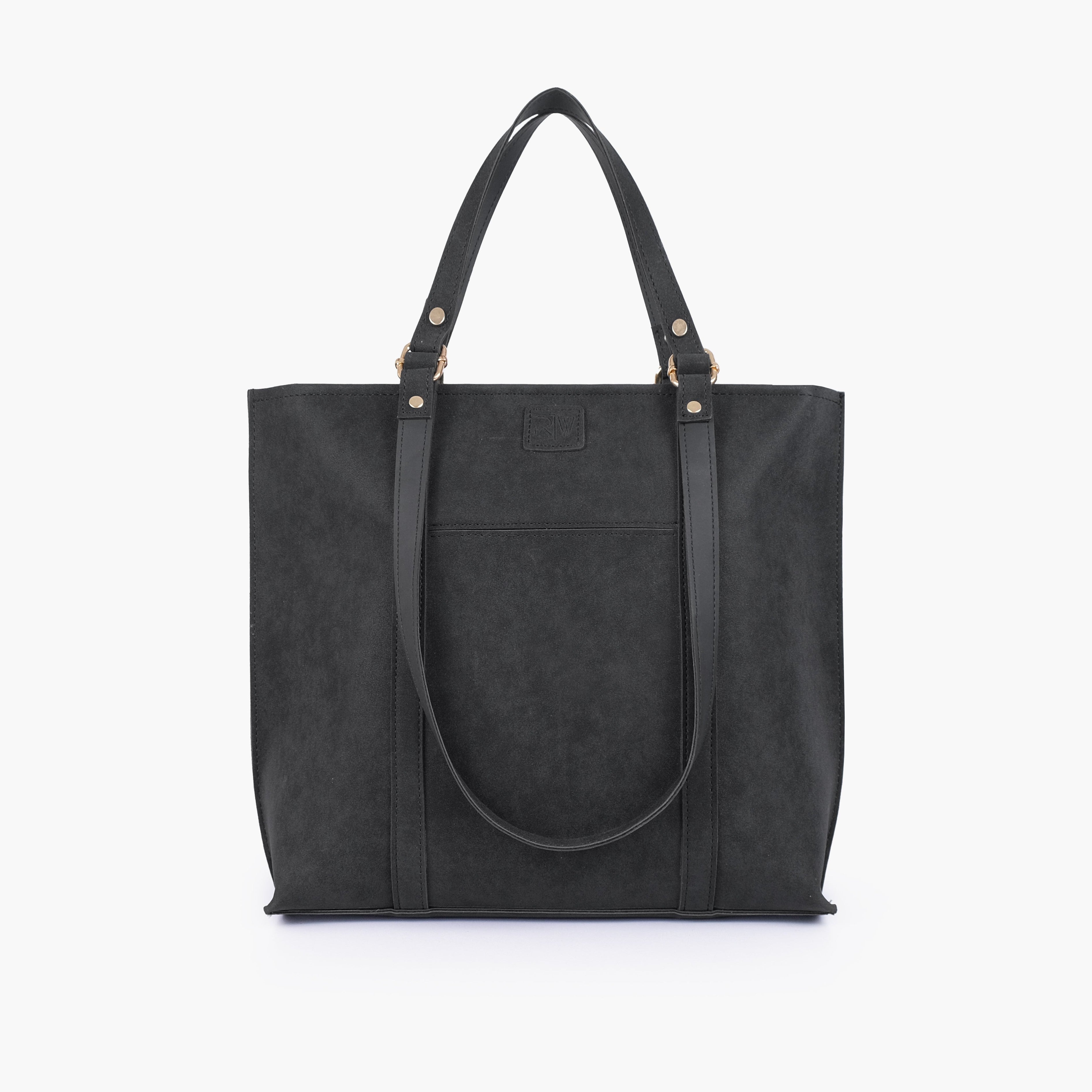 Black mocha suede double-handle tote