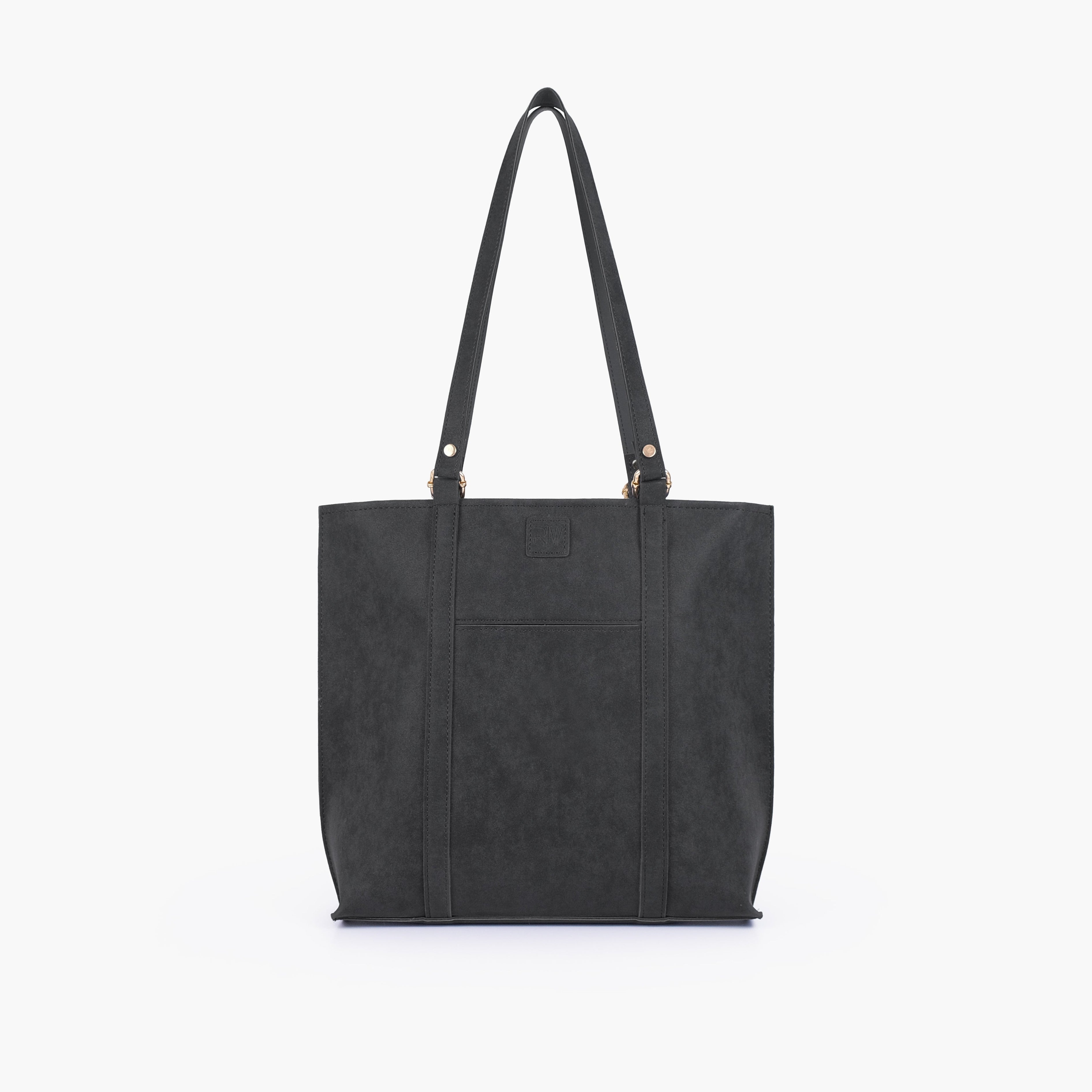 Black mocha suede double-handle tote