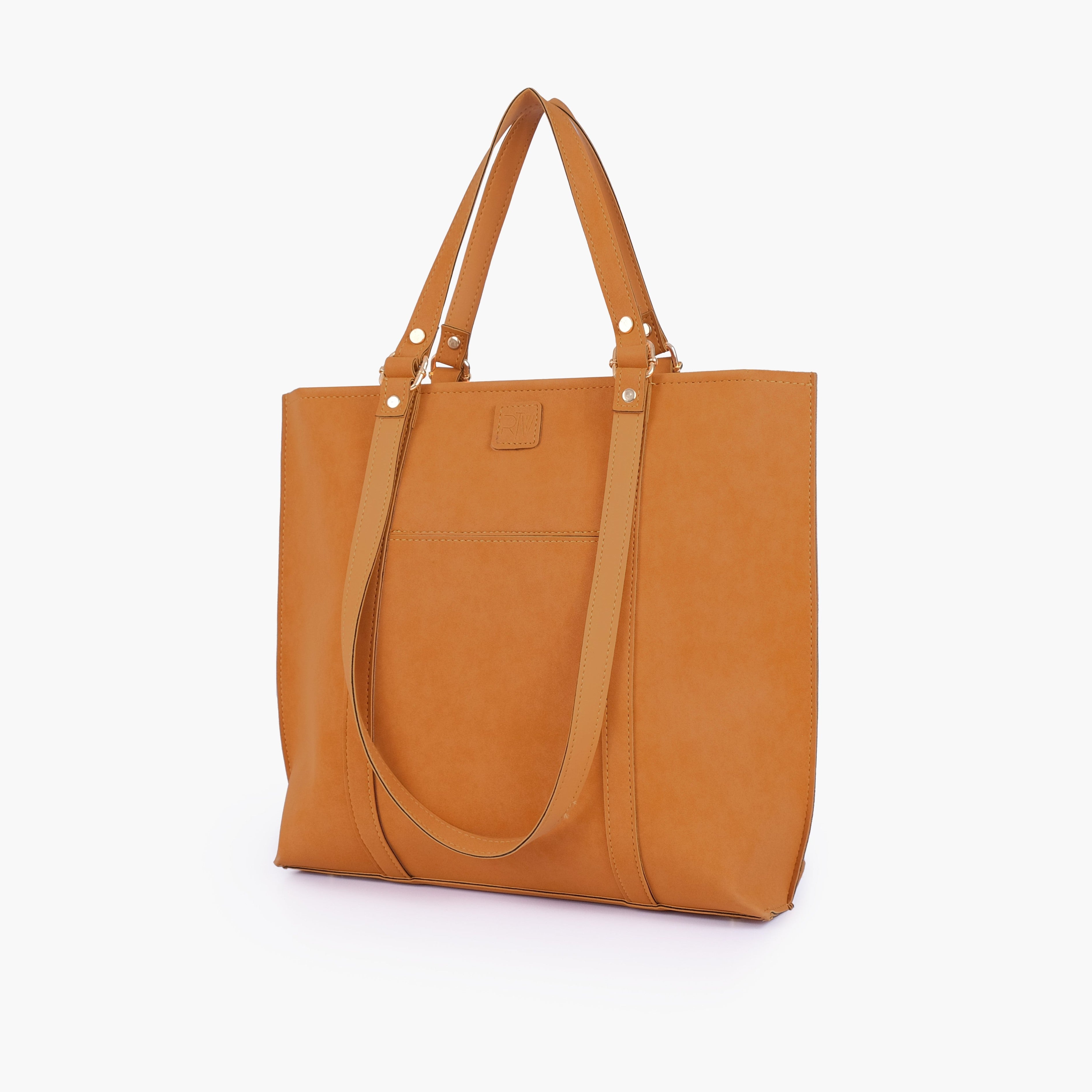 Mustard mocha suede double-handle tote