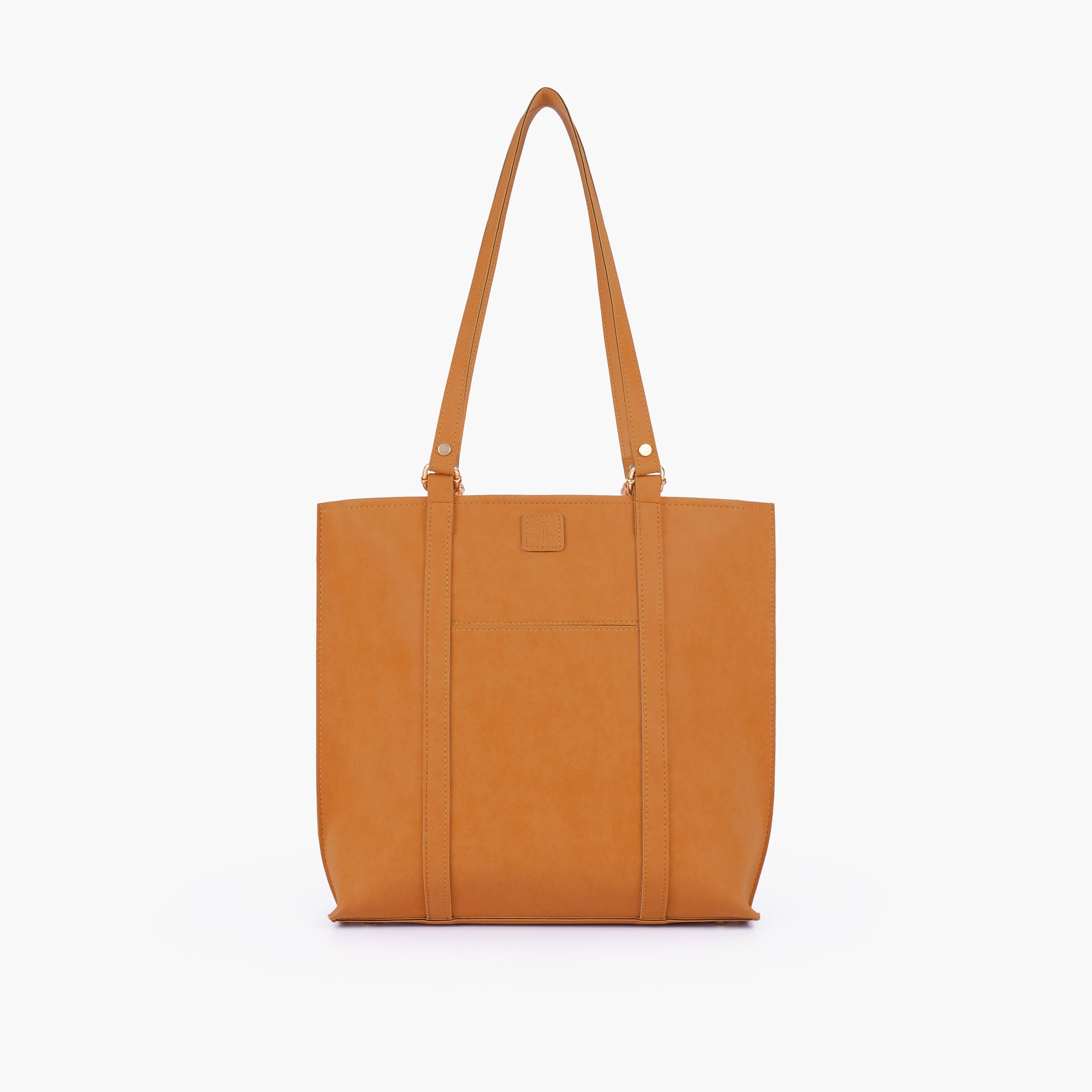 Mustard mocha suede double-handle tote