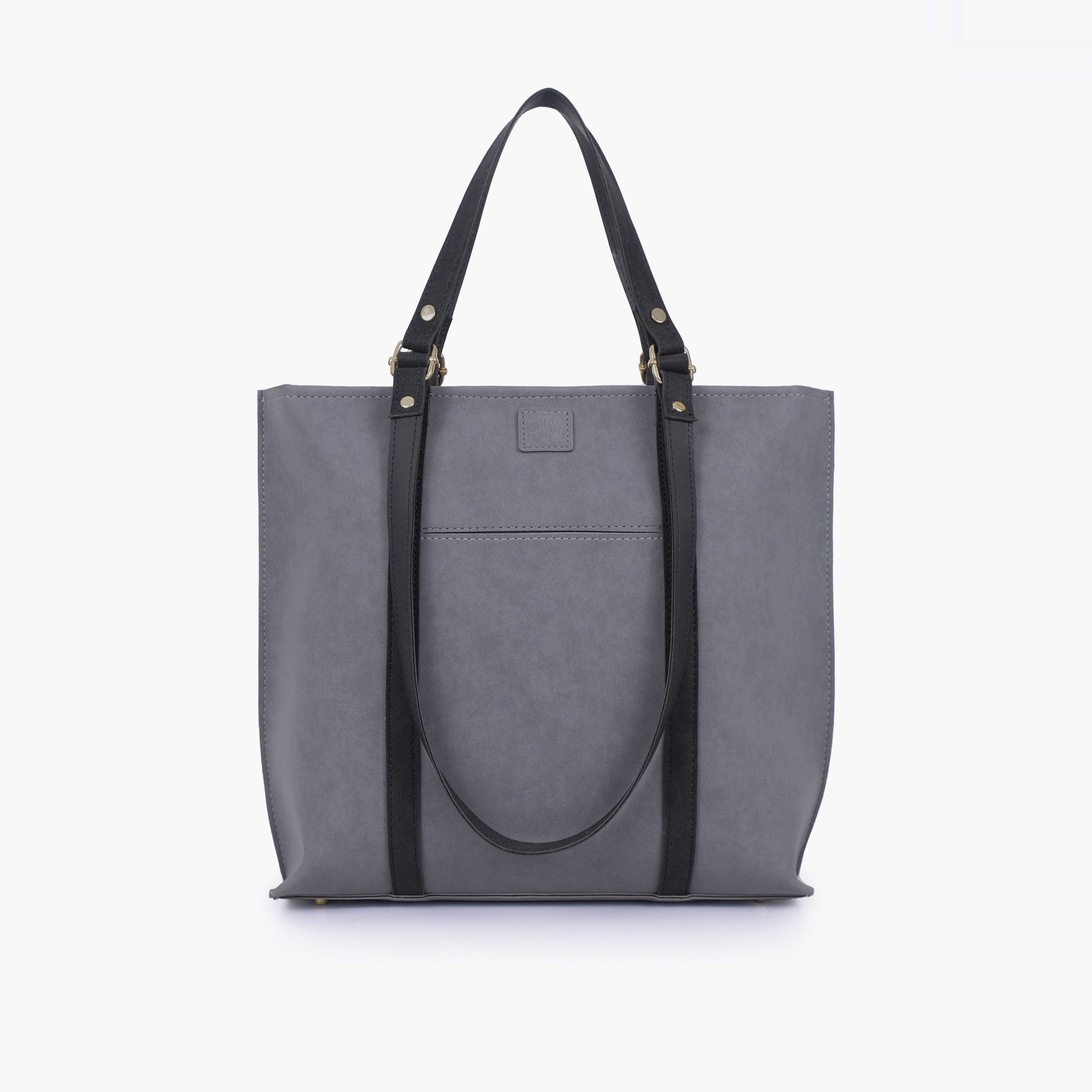 Grey and black mocha suede double-handle tote