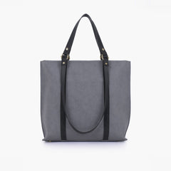 Grey and black mocha suede double-handle tote