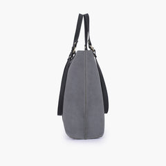 Grey and black mocha suede double-handle tote
