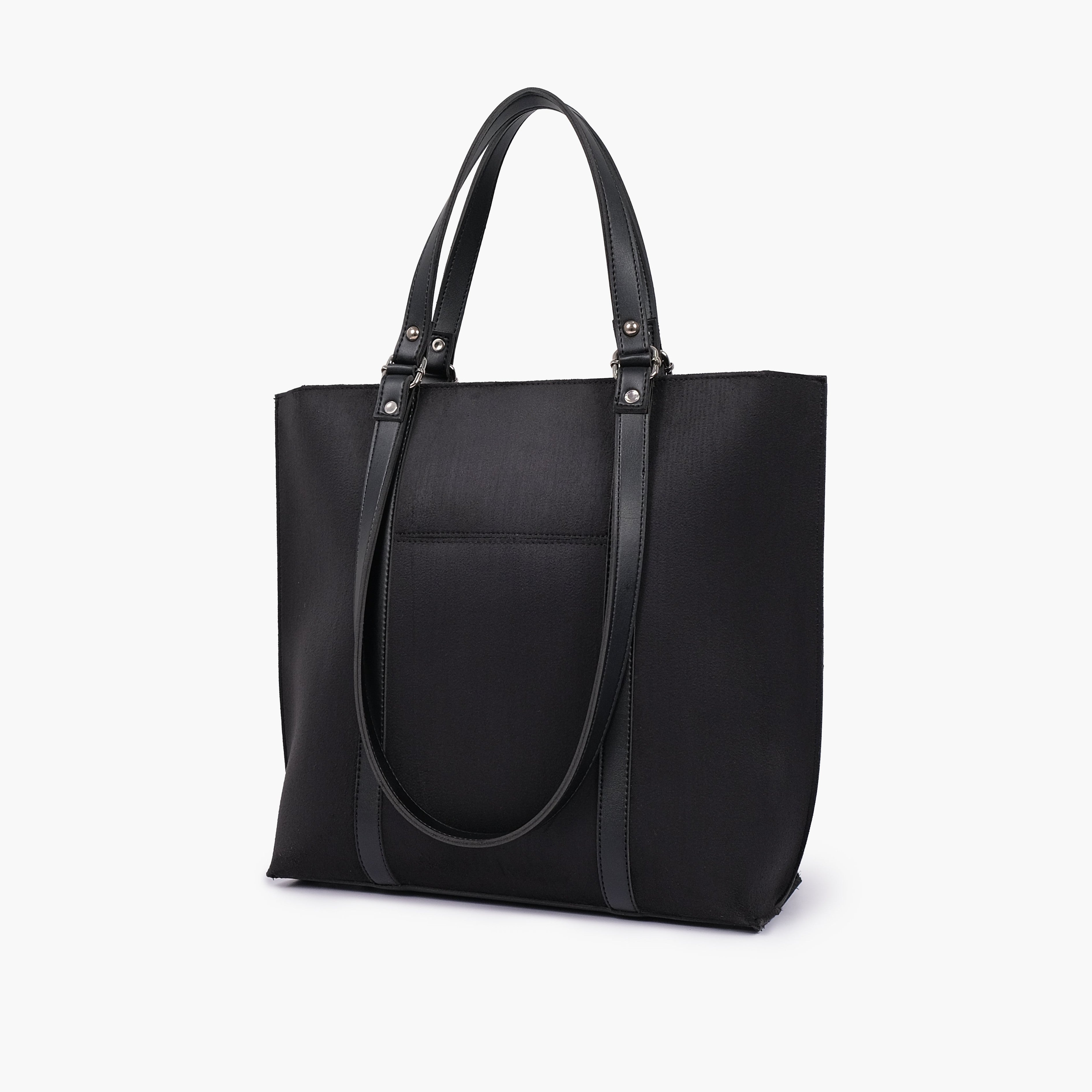 Black suede double-handle tote bag