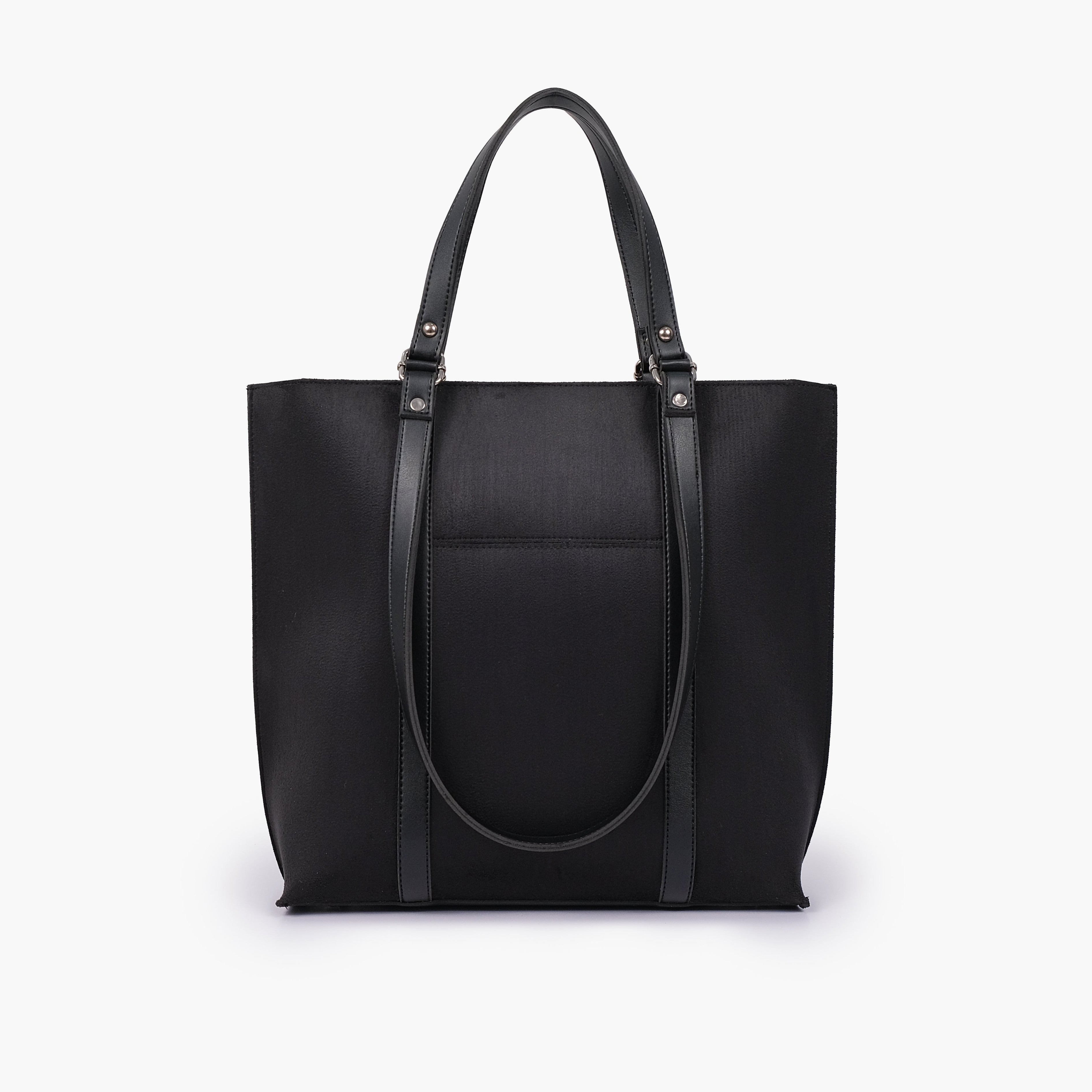 Black suede double-handle tote bag