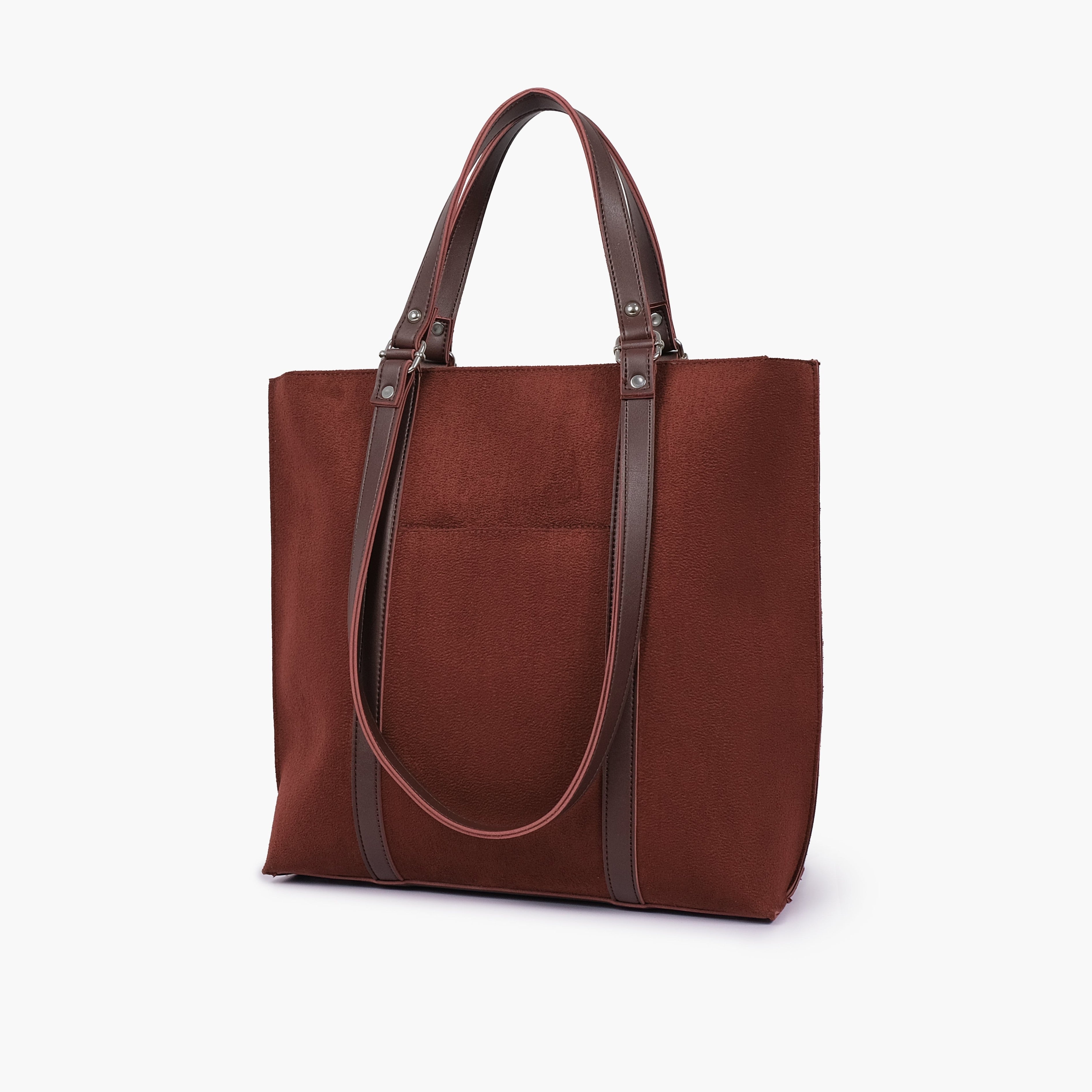 Dark brown suede double-handle tote bag