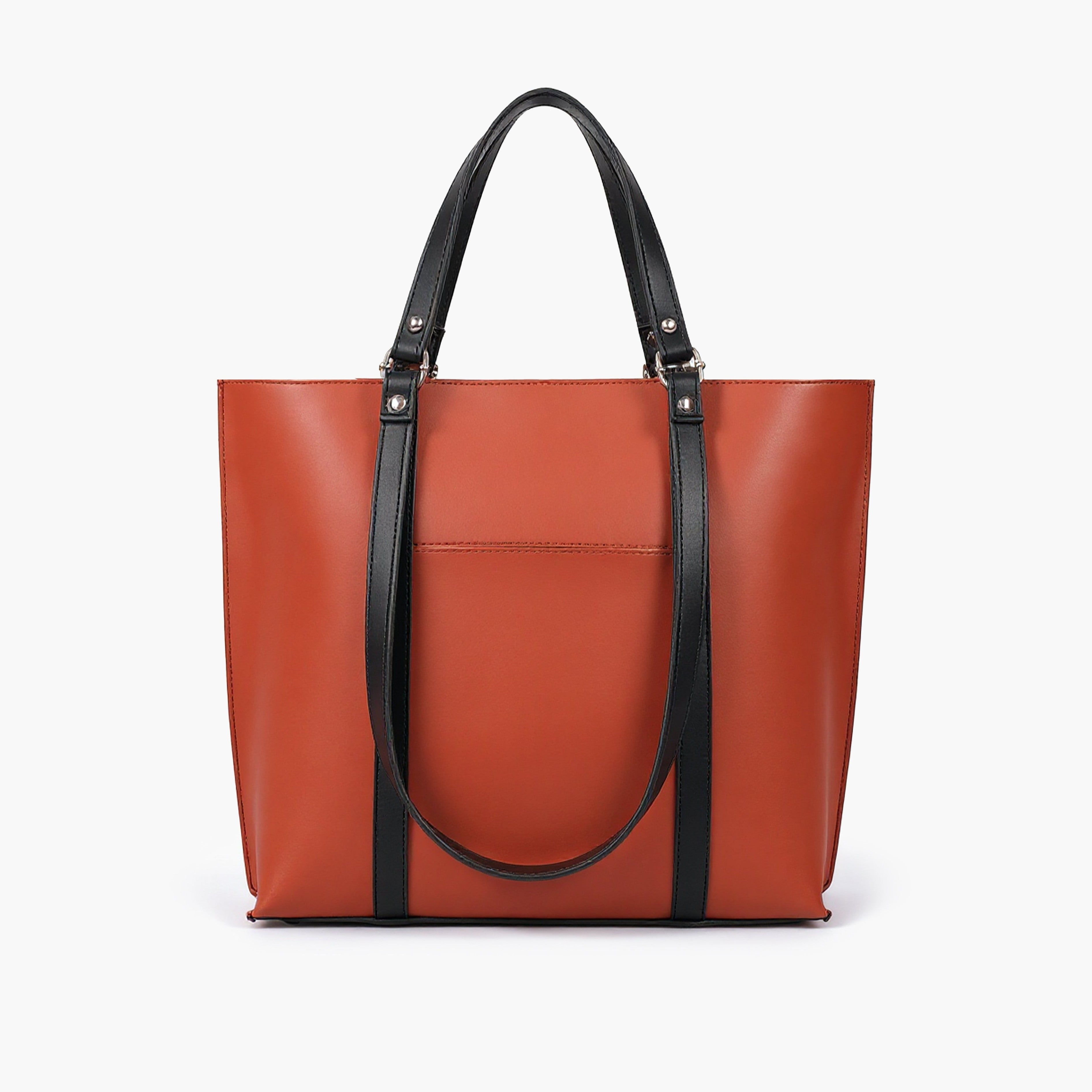 Rust and black double-handle tote bag